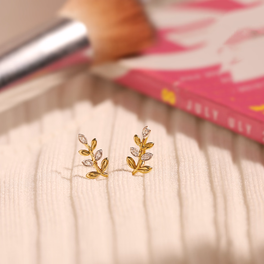 Diamond Earrings 18 Karat Yellow Gold Leafy Diamond Ear Cuffs